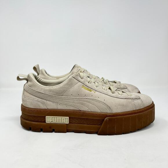 Puma Mayze Platform Beige Suede Gum Sole Casual Shoes Size Women 11 / Men 9.5 - Picture 1 of 10